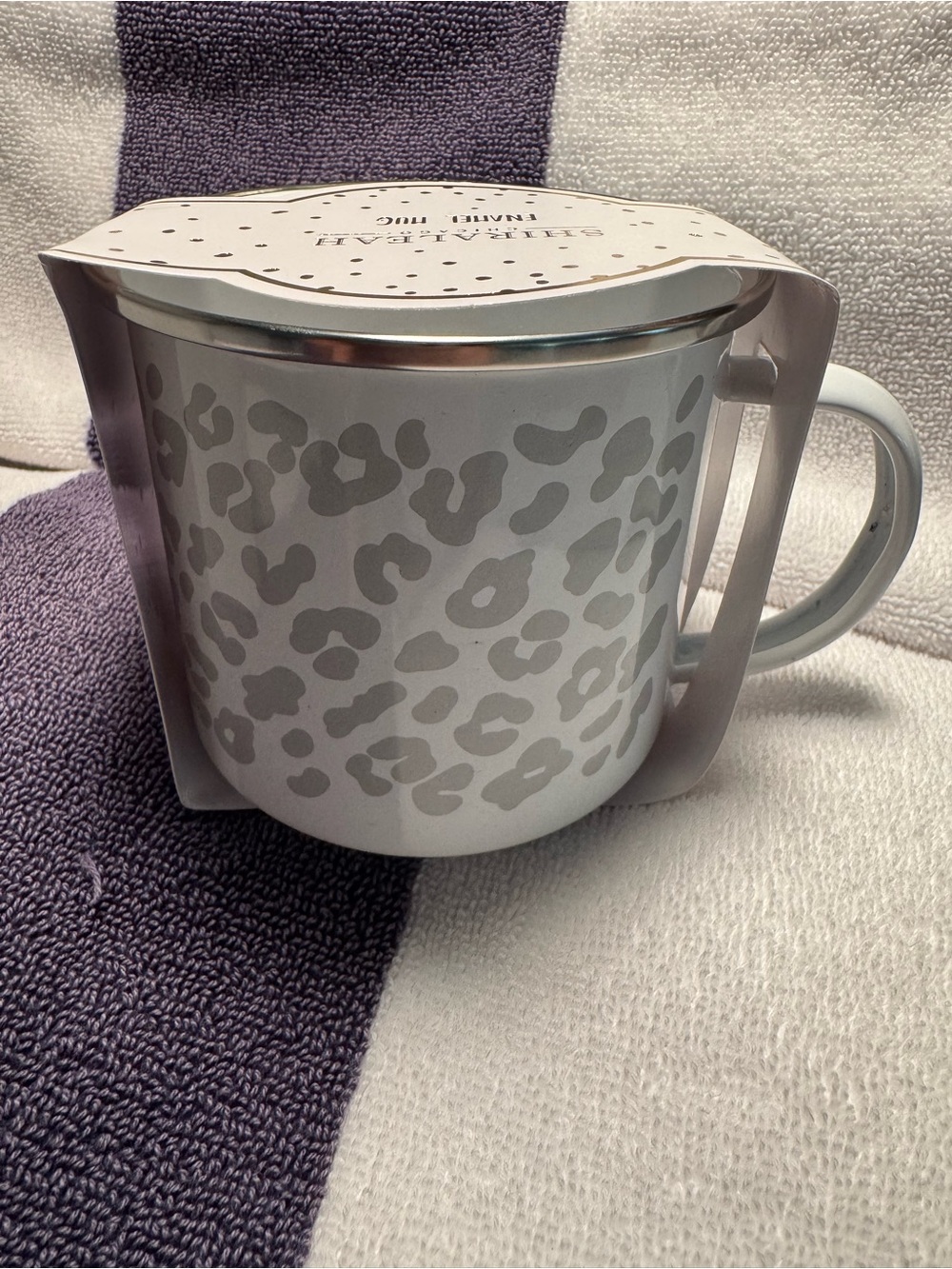 Shiraleah White Ceramic Travel Mug with Gray Leopard Pattern